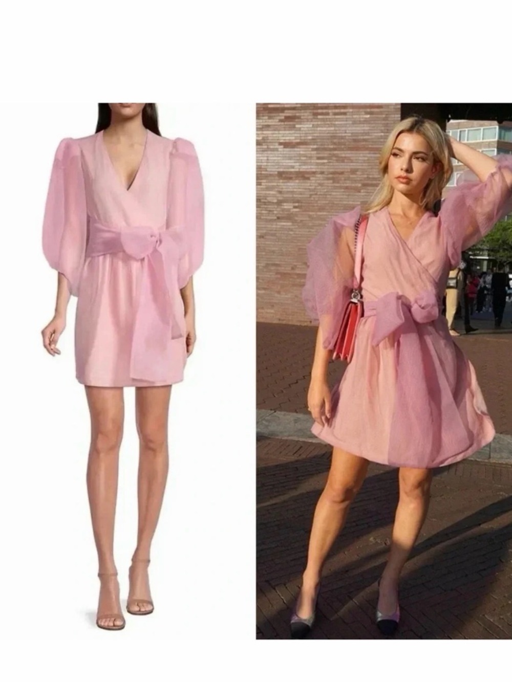 Cynthia Rowley Irene NWT Pink Organza Wrap Puff Sleeve Dress XS